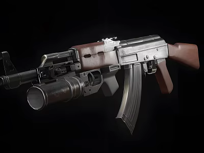 Tactical AK Rifle With Grenade Launcher Wooden Stock And Metal Body 3d model