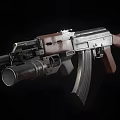 Tactical AK Rifle With Grenade Launcher Wooden Stock And Metal Body