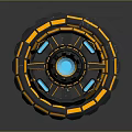 Futuristic Spacecraft Design With Yellow Black Segments And Blue Thrusters