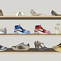 Various Shoes Displayed On Shelves With High Heels And Sneakers In Different Colors