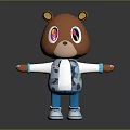 Cute Brown Cartoon Bear with Big Colorful Eyes Wearing White Coat Blue Pants White Shoes