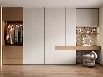 Modern Minimalist Custom Wardrobe With Integrated Dressing Table And Ample Bedroom Storage Space 3d model