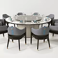 Modern Round Dining Table Set With Gray Chairs Blue Accent Straps Tabletop Decor 3d model