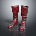 Red High Top Boots With Shiny Metallic Finish Vintage Design And Detailed Stitching