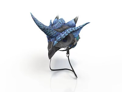 3D Designed Horned Blue Creature Inspired Character Helmet With Detailed Features 3d model