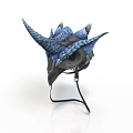 3D Designed Horned Blue Creature Inspired Character Helmet With Detailed Features