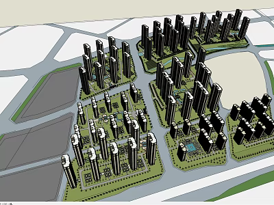 Urban Planning 3D Model Featuring High Rise Buildings Roads And Green Spaces 3d model