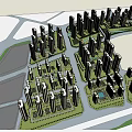 Urban Planning 3D Model Featuring High Rise Buildings Roads And Green Spaces