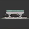 Railway Freight Car With Green Cover On Railway Tracks And Light Green Base