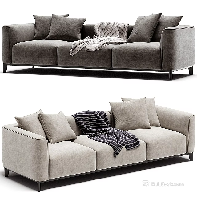 Modern Cozy Sectional Sofa With Decorative Pillows And Soft Throw Blanket 3d model