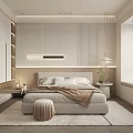 Modern Bedroom Interior With Built In Wardrobes Pendant Lighting Light Bedding And Window Blinds