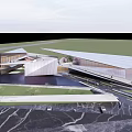 Striking Modern Sales Office Building Featuring Geometric Glass Facade Open Plaza And Pedestrian Walkway