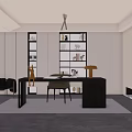 Modern Study Bookcase Desk 3d model