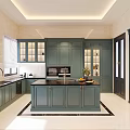 Modern Open Kitchen Interior Design With Island Counter Green Cabinets And Appliances