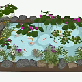 Natural Water Fountain with Lotus Flowers Lily Pads Rocks and Aquatic Plants