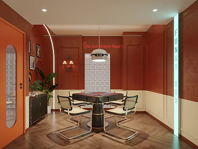 Cozy Hotel Mahjong Room Interior With Mahjong Table And Chairs 3d model
