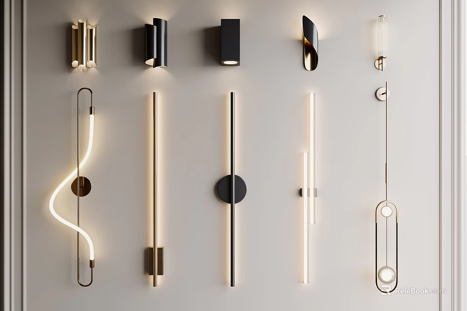 Modern Wall Lamps With Linear And Curved Shapes For Contemporary Interior Lighting 3d model 