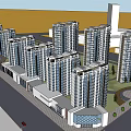 Modern High Rise Residential Complex With Commercial Buildings And Urban Street View