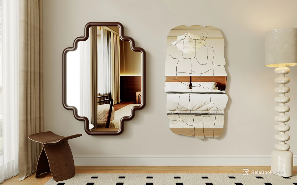 Modern Wall Decor With Unique Shaped Mirrors For Stylish Home Interior Design 3d model 