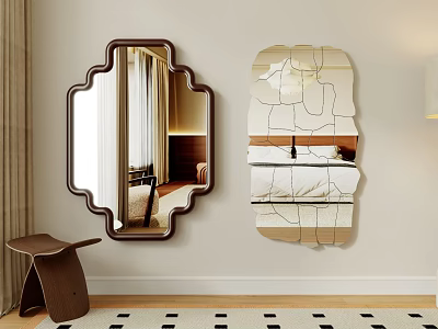 Modern Wall Decor With Unique Shaped Mirrors For Stylish Home Interior Design 3d model
