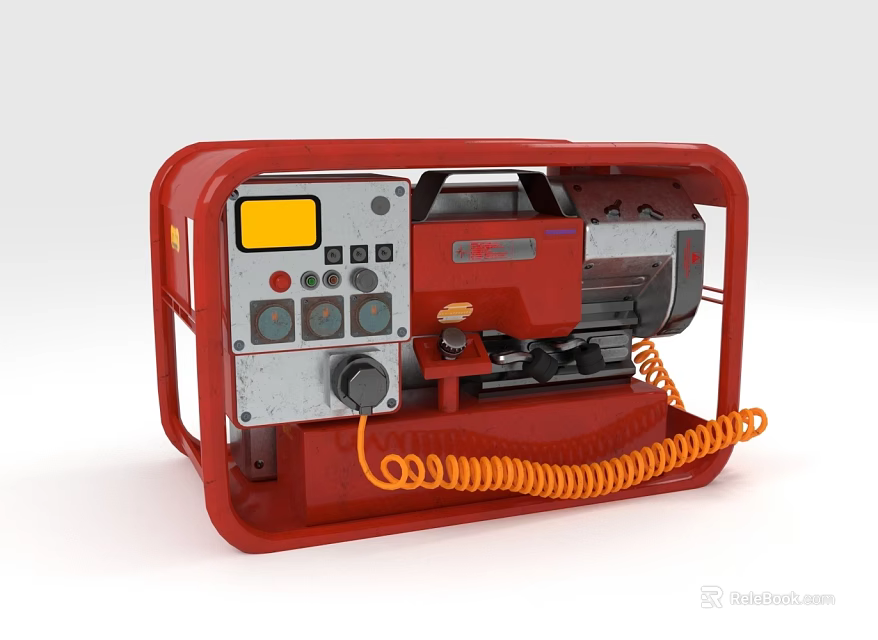 Red Industrial Generator Equipment With Control Panel Buttons And Orange Cable 3d model 