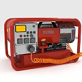 Red Industrial Generator Equipment With Control Panel Buttons And Orange Cable