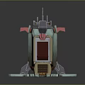 Sci Fi Fortress Structure With Teal Red Accents Tower Platform And Stairs
