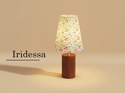 Iridessa Stylish Colorful Floral Patterned Table Lamp Featuring Wooden Pole and Decorative Lampshade 3d model