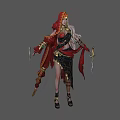 Woman With Red Hood Long Blonde Hair In Red And Black Outfit Holding Two Swords