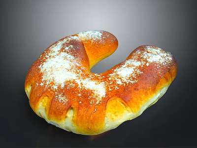 Freshly Baked C Shaped Sweet Bread With Golden Brown Crust And Powdered Sugar 3d model