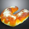 Freshly Baked C Shaped Sweet Bread With Golden Brown Crust And Powdered Sugar