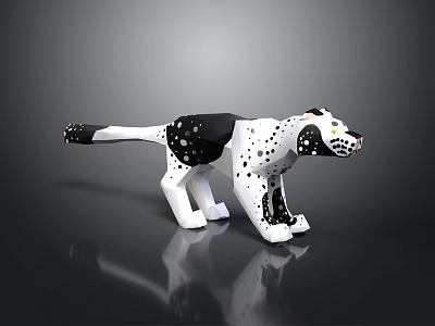 Lego Style Leopard Model With Black White Spots Standing On Dark Background With Reflection 3d model