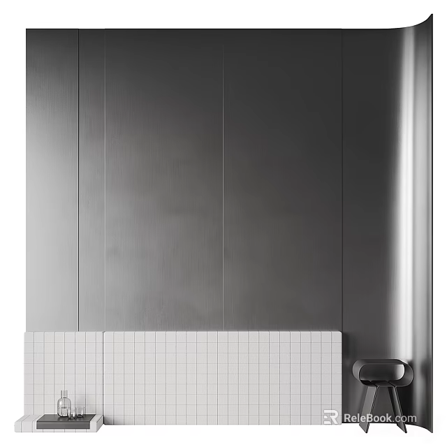 Modern Bed Background Wall With Gray Vertical Panels And White Tile Base Design 3d model 