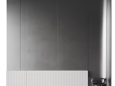 Modern Bed Background Wall With Gray Vertical Panels And White Tile Base Design 3d model