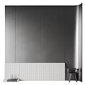 Modern Bed Background Wall With Gray Vertical Panels And White Tile Base Design 3d model
