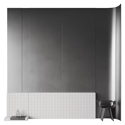 Modern Bed Background Wall With Gray Vertical Panels And White Tile Base Design 3d model