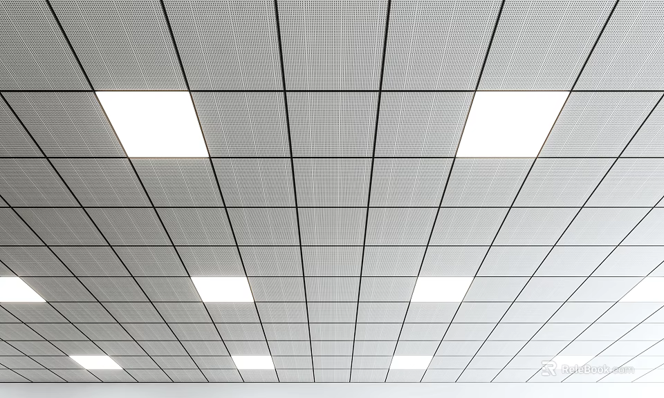 Modern Ceiling Design With Grid Pattern And Recessed Square Lights 3d model 