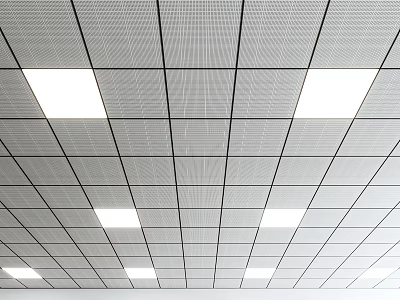 Modern Ceiling Design With Grid Pattern And Recessed Square Lights 3d model