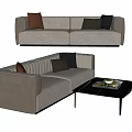 Multi-person Sofa Long Sofa Coffee Table Low Table Pillow 3d model