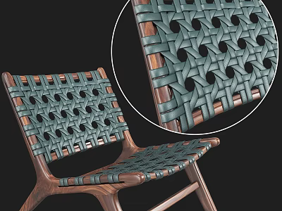 Green Woven Leisure Chair Featuring Intricate Weave Pattern And Solid Wooden Frame 3d model