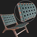 Green Woven Leisure Chair Featuring Intricate Weave Pattern And Solid Wooden Frame