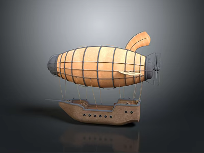 Vintage Aeronautical Airship Design With Wooden Structure Fabric Envelope And Propeller For Space Exploration 3d model