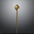 Golden Scepter With Intricate Decorative Top And Long Shiny Shaft On Black
