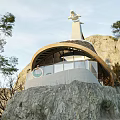 Detached Villa With Curved Roof And Large Windows In Rocky Mountain Setting