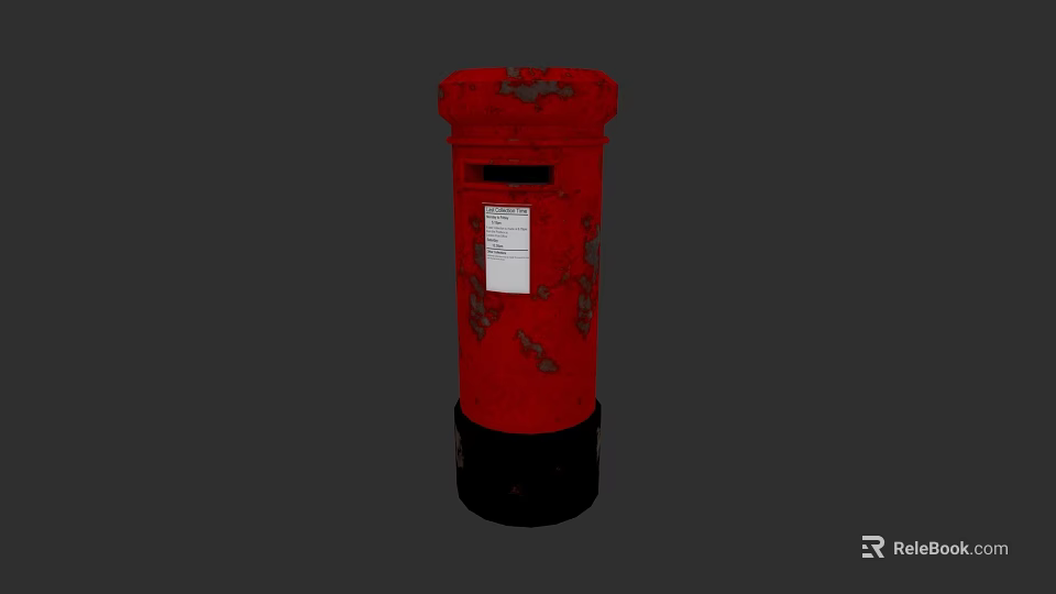 Red Postbox Classic Design With Vintage Style And Attached Label On Dark Background 3d model 
