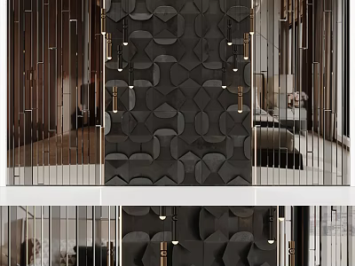 Elegant Modern Bedroom Accent Wall With Geometric Patterns And Gold Lighting Fixtures 3d model