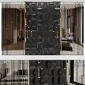 Elegant Modern Bedroom Accent Wall With Geometric Patterns And Gold Lighting Fixtures