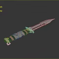 Tactical Knife With Serrated Blade Blue Metallic Finish And Brown Wrapped Handle