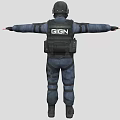 Game and Movie Character in Blue Tactical Uniform with Black Helmet Goggles Vest Knee Pads
