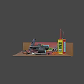 Firearm Accessories Display With Pistol Bullets Colorful Boxes And Parts